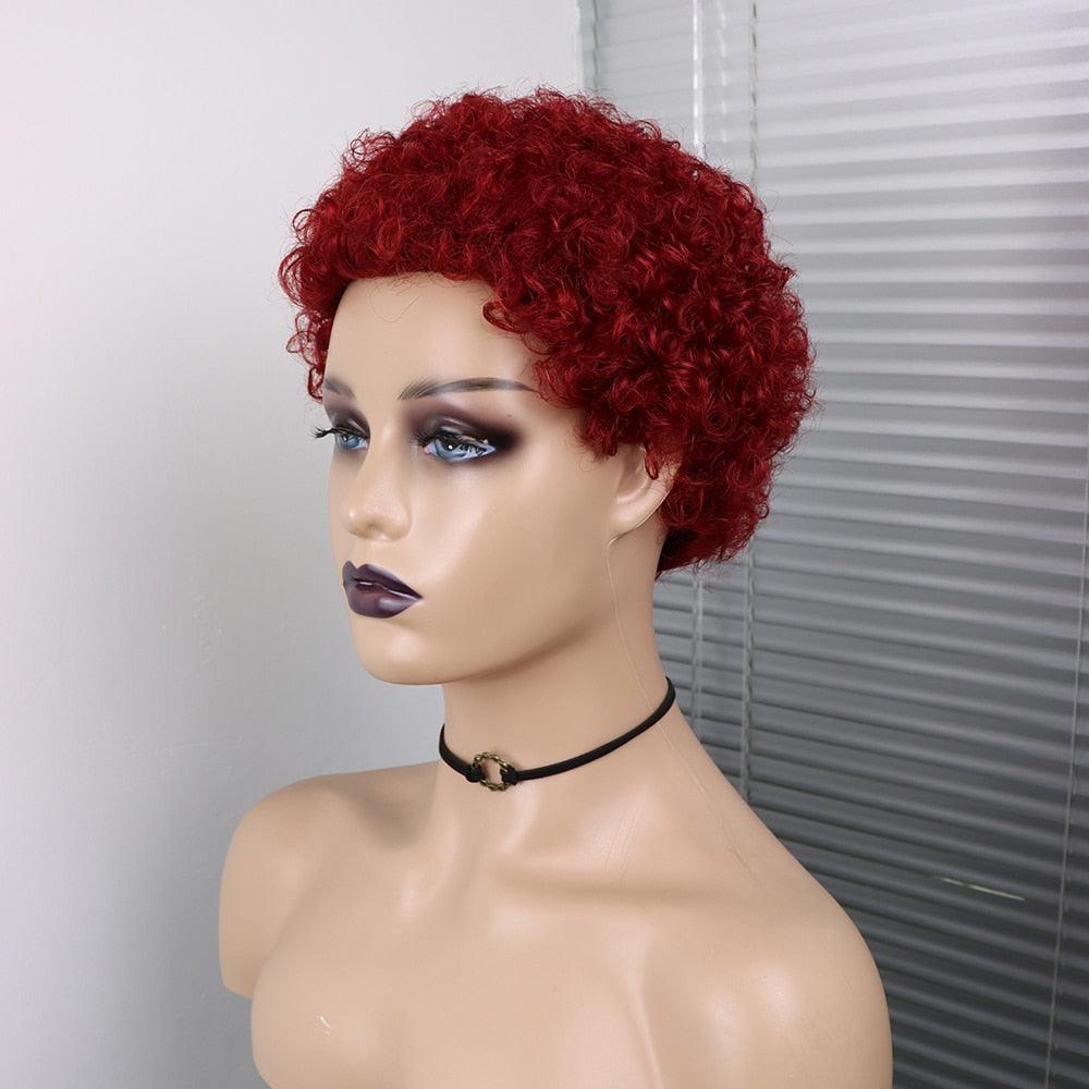 Short Curly Hair Wigs Pixie Cut Brazilian Human Hair For Black Women Natural Black 150% Density Glueless Afro Kinky Curly Human Hair Wig For Black Women Gifts for Girlfriends Stevvex