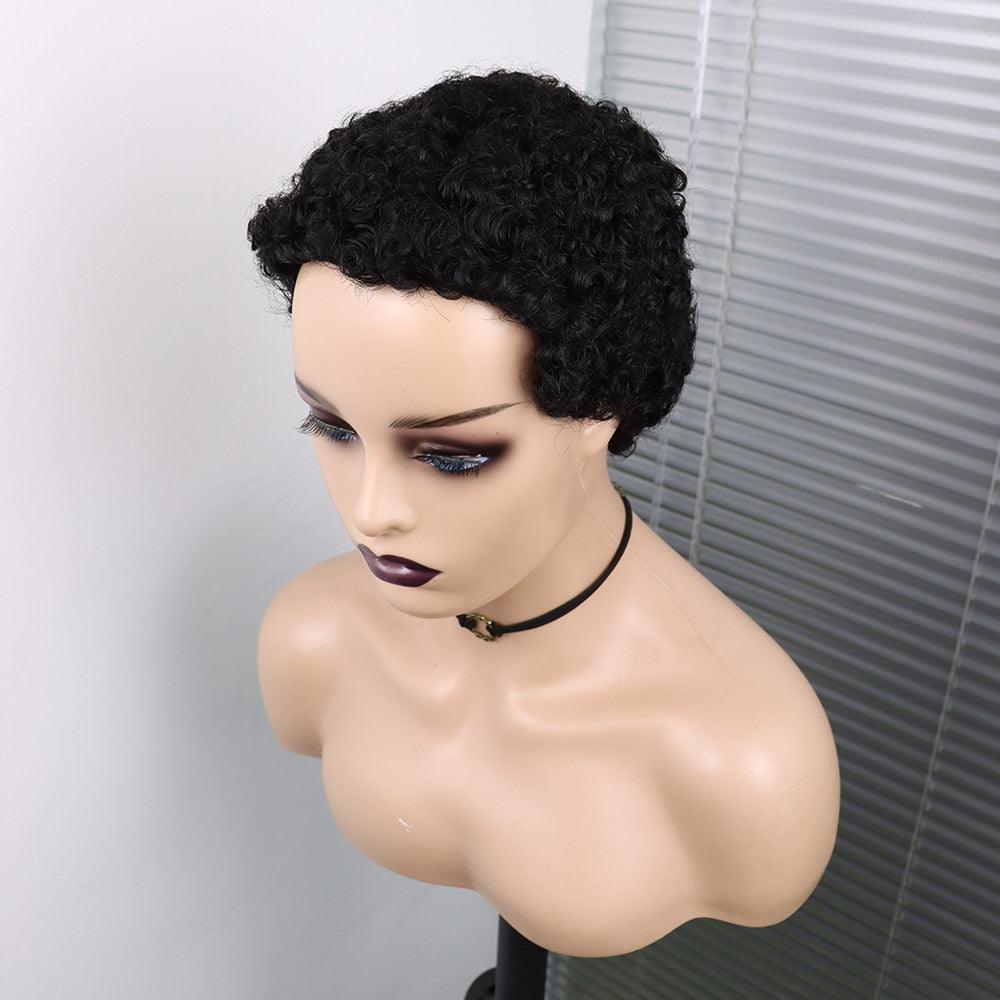 Short Curly Hair Wigs Pixie Cut Brazilian Human Hair For Black Women Natural Black 150% Density Glueless Afro Kinky Curly Human Hair Wig For Black Women Gifts for Girlfriends Stevvex