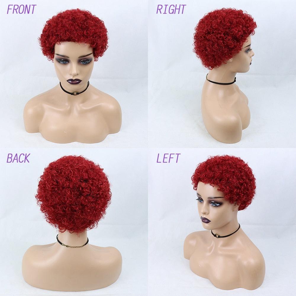 Short Curly Hair Wigs Pixie Cut Brazilian Human Hair For Black Women Natural Black 150% Density Glueless Afro Kinky Curly Human Hair Wig For Black Women Gifts for Girlfriends Stevvex