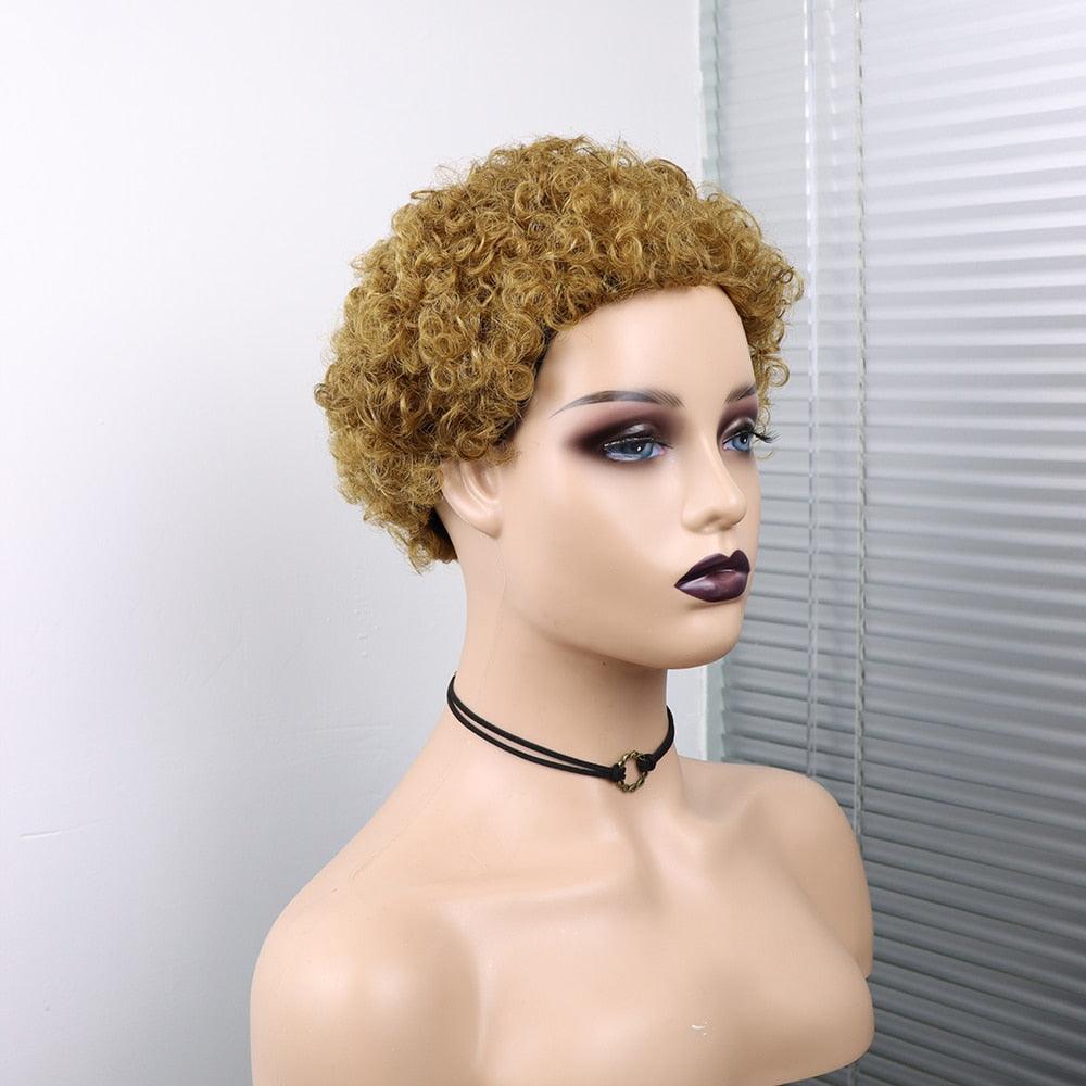 Short Curly Hair Wigs Pixie Cut Brazilian Human Hair For Black Women Natural Black 150% Density Glueless Afro Kinky Curly Human Hair Wig For Black Women Gifts for Girlfriends Stevvex