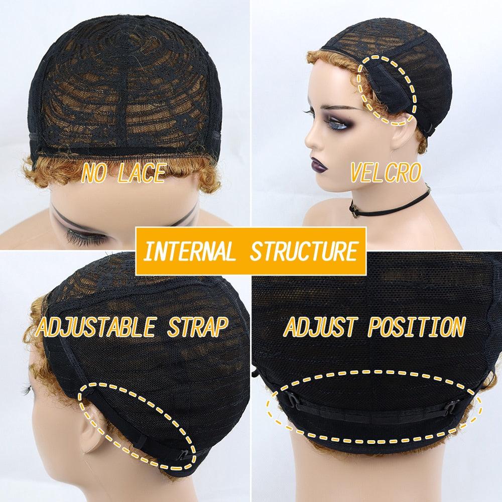 Short Curly Hair Wigs Pixie Cut Brazilian Human Hair For Black Women Natural Black 150% Density Glueless Afro Kinky Curly Human Hair Wig For Black Women Gifts for Girlfriends Stevvex