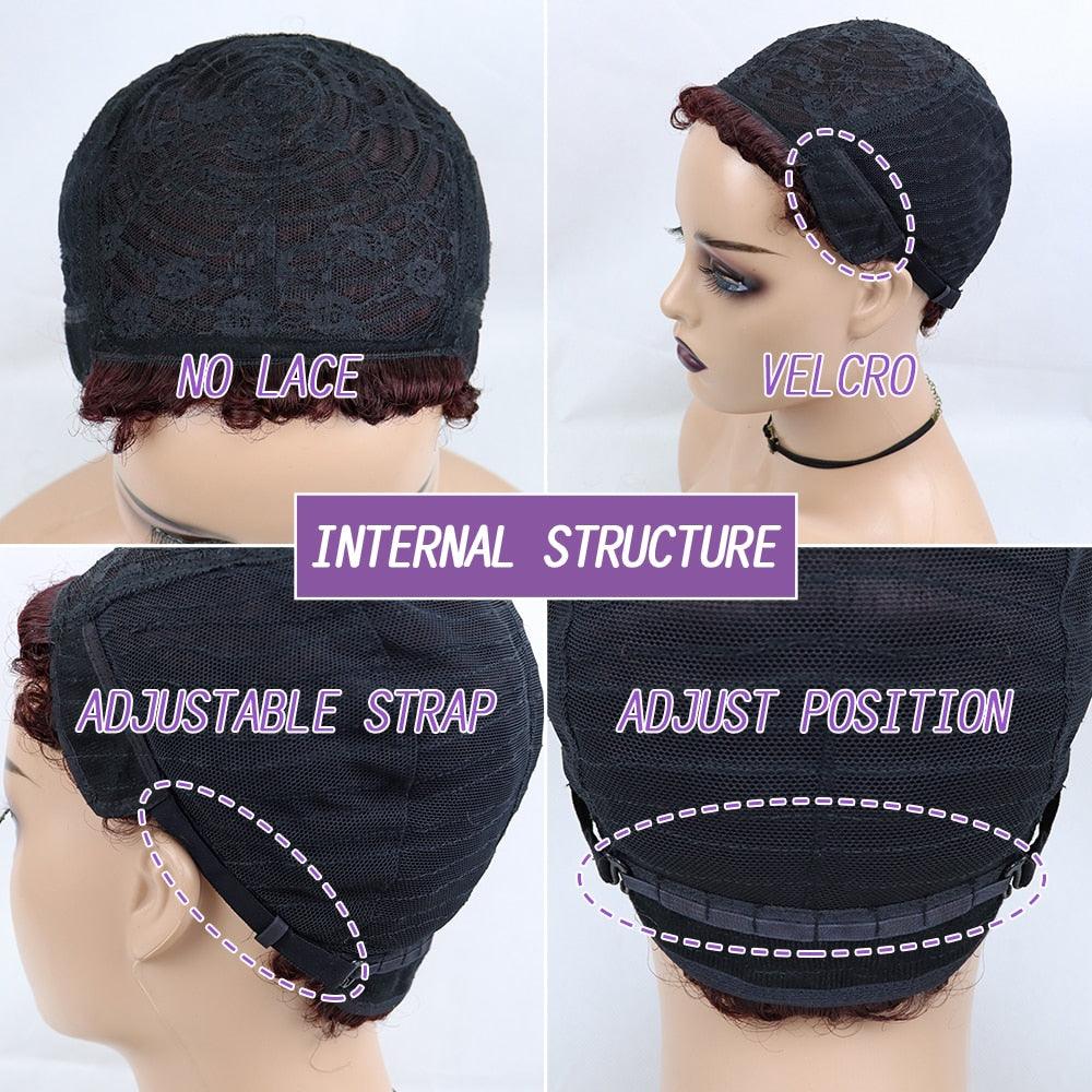 Short Curly Hair Wigs Pixie Cut Brazilian Human Hair For Black Women Natural Black 150% Density Glueless Afro Kinky Curly Human Hair Wig For Black Women Gifts for Girlfriends Stevvex