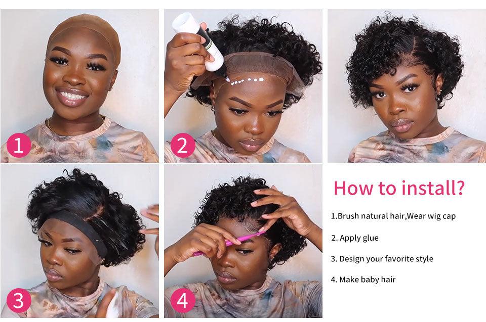 Short Curly Human Hair Wigs Pixie Cut Wigs Lace Front Wigs for Women Remy Hair Wig for Women Pre Plucked with Baby Hair Wigs For Black Women Gifts for Girlfriends Stevvex