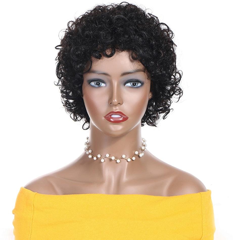 Short Pixie Cut Wig Bob Curly Human Hair Wig Brazilian Hair Wigs for Women Pre Plucked with Baby Hair Non Lace Human Hair Wigs For Black Women Gifts for Girlfriends Stevvex