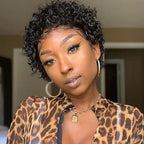 Short Pixie Cut Wig Bob Curly Human Hair Wig Brazilian Hair Wigs for Women Pre Plucked with Baby Hair Non Lace Human Hair Wigs For Black Women Gifts for Girlfriends Stevvex