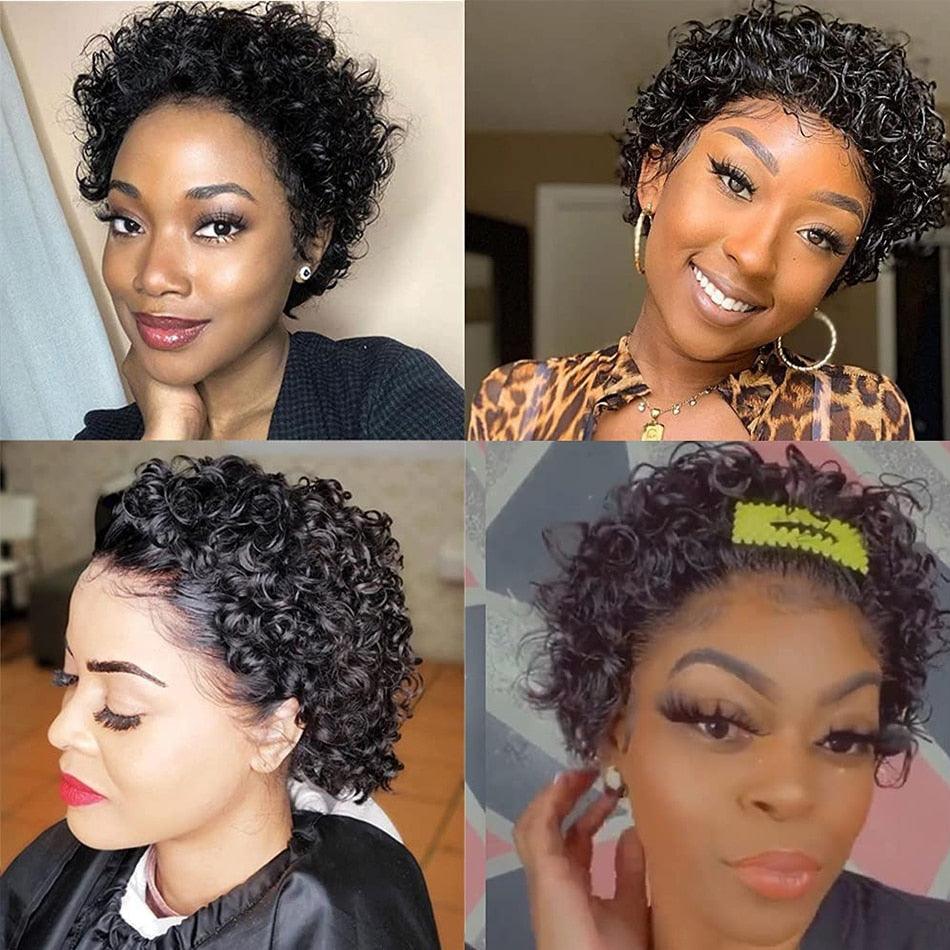 Short Pixie Cut Wig Bob Curly Human Hair Wig Brazilian Hair Wigs for Women Pre Plucked with Baby Hair Non Lace Human Hair Wigs For Black Women Gifts for Girlfriends Stevvex