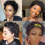 Short Pixie Cut Wig Bob Curly Human Hair Wig Brazilian Hair Wigs for Women Pre Plucked with Baby Hair Non Lace Human Hair Wigs For Black Women Gifts for Girlfriends Stevvex