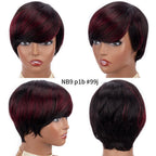 Short Pixie Cut Wig Human Hair Wigs Straight Bob Wigs With Bangs Full Machine Human Hair Wig for Black Women Black & Ombre Wigs For Black Women Gifts for Girlfriends Stevvex