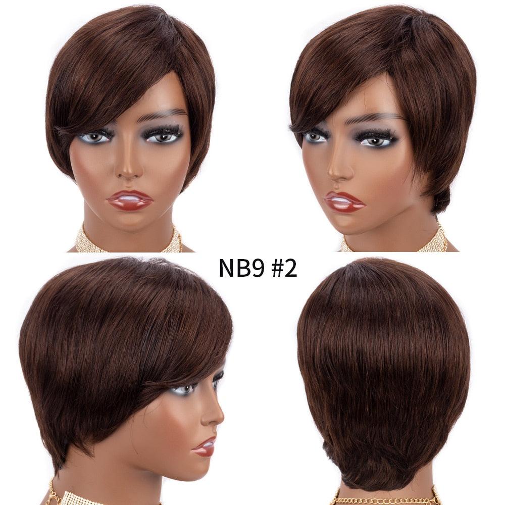 Short Pixie Cut Wig Human Hair Wigs Straight Bob Wigs With Bangs Full Machine Human Hair Wig for Black Women Black & Ombre Wigs For Black Women Gifts for Girlfriends Stevvex