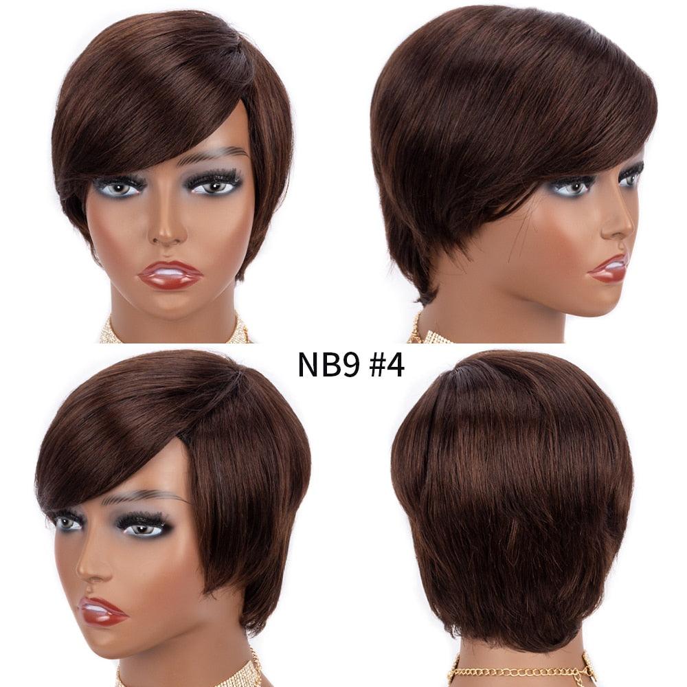 Short Pixie Cut Wig Human Hair Wigs Straight Bob Wigs With Bangs Full Machine Human Hair Wig for Black Women Black & Ombre Wigs For Black Women Gifts for Girlfriends Stevvex