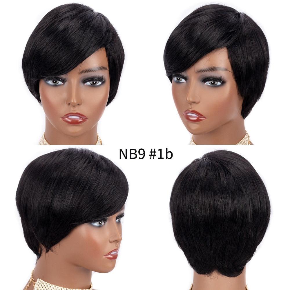 Short Pixie Cut Wig Human Hair Wigs Straight Bob Wigs With Bangs Full Machine Human Hair Wig for Black Women Black & Ombre Wigs For Black Women Gifts for Girlfriends Stevvex