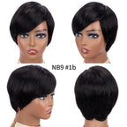 Short Pixie Cut Wig Human Hair Wigs Straight Bob Wigs With Bangs Full Machine Human Hair Wig for Black Women Black & Ombre Wigs For Black Women Gifts for Girlfriends Stevvex
