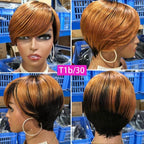 Short Pixie Cut Wig Human Hair Wigs Straight Bob Wigs With Bangs Full Machine Human Hair Wig for Black Women Black & Ombre Wigs For Black Women Gifts for Girlfriends Stevvex