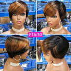 Short Pixie Cut Wig Human Hair Wigs Straight Bob Wigs With Bangs Full Machine Human Hair Wig for Black Women Black & Ombre Wigs For Black Women Gifts for Girlfriends Stevvex