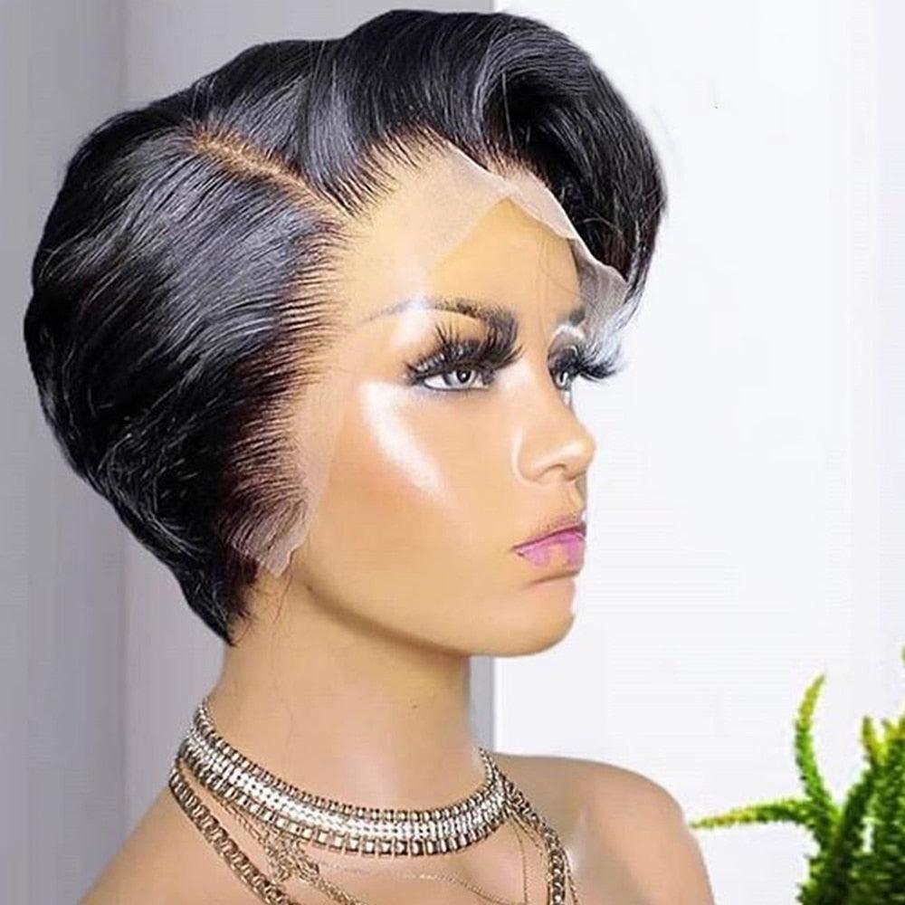 Short Pixie Cut Wig Transparent Lace Human Hair Wigs For Women Straight Frontal Wig Side Part Bob Wig Short Lace Part Wigs For Black Women Gifts for Girlfriends Stevvex