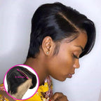 Short Pixie Cut Wig Transparent Lace Human Hair Wigs For Women Straight Frontal Wig Side Part Bob Wig Short Lace Part Wigs For Black Women Gifts for Girlfriends Stevvex