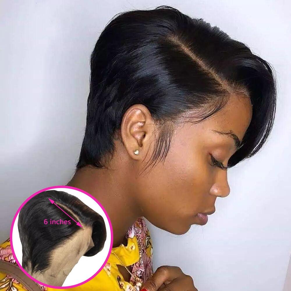 Short Pixie Cut Wig Transparent Lace Human Hair Wigs For Women Straight Frontal Wig Side Part Bob Wig Short Lace Part Wigs For Black Women Gifts for Girlfriends Stevvex