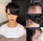 Short Pixie Cut Wig Transparent Lace Human Hair Wigs For Women Straight Frontal Wig Side Part Bob Wig Short Lace Part Wigs For Black Women Gifts for Girlfriends Stevvex