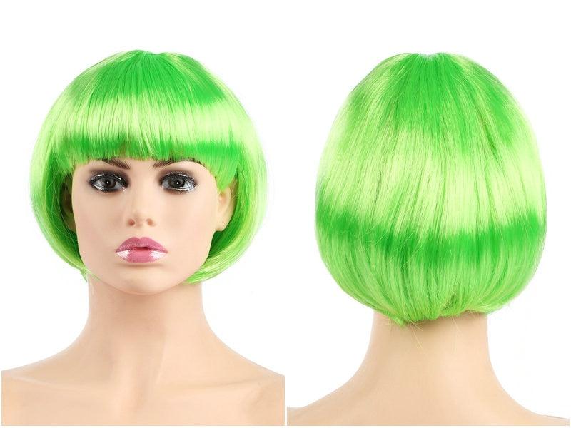 Short Straight Synthetic Blonde Pink Red Black Brown Blue 10" Bob Wigs with Bangs for Women Halloween Cosplay Party For Black Women Gifts for Girlfriends Stevvex