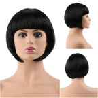 Short Straight Synthetic Blonde Pink Red Black Brown Blue 10" Bob Wigs with Bangs for Women Halloween Cosplay Party For Black Women Gifts for Girlfriends Stevvex