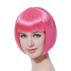 Short Straight Synthetic Blonde Pink Red Black Brown Blue 10" Bob Wigs with Bangs for Women Halloween Cosplay Party For Black Women Gifts for Girlfriends Stevvex