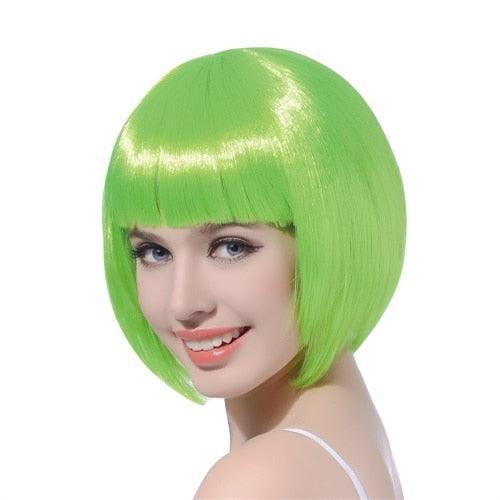 Short Straight Synthetic Blonde Pink Red Black Brown Blue 10" Bob Wigs with Bangs for Women Halloween Cosplay Party For Black Women Gifts for Girlfriends Stevvex