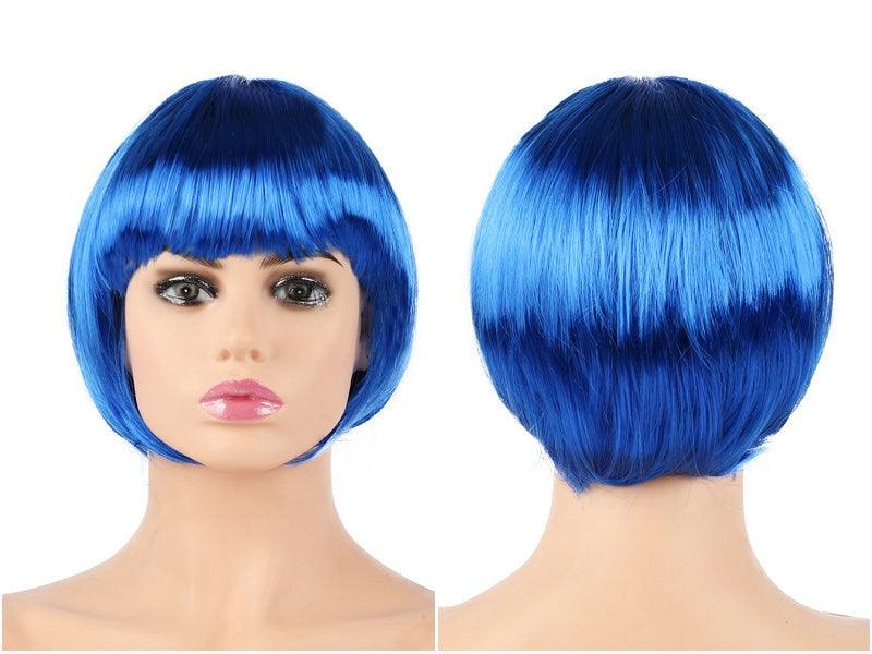Short Straight Synthetic Blonde Pink Red Black Brown Blue 10" Bob Wigs with Bangs for Women Halloween Cosplay Party For Black Women Gifts for Girlfriends Stevvex