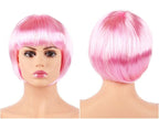 Short Straight Synthetic Blonde Pink Red Black Brown Blue 10" Bob Wigs with Bangs for Women Halloween Cosplay Party For Black Women Gifts for Girlfriends Stevvex