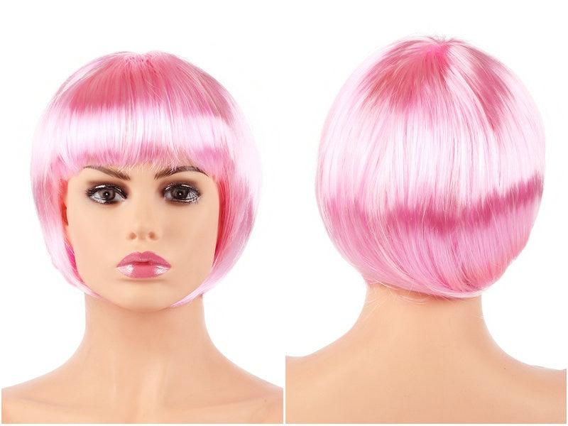 Short Straight Synthetic Blonde Pink Red Black Brown Blue 10" Bob Wigs with Bangs for Women Halloween Cosplay Party For Black Women Gifts for Girlfriends Stevvex