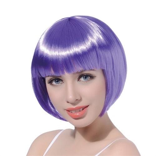 Short Straight Synthetic Blonde Pink Red Black Brown Blue 10" Bob Wigs with Bangs for Women Halloween Cosplay Party For Black Women Gifts for Girlfriends Stevvex