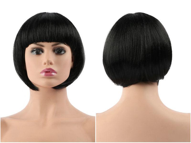 Short Straight Synthetic Blonde Pink Red Black Brown Blue 10" Bob Wigs with Bangs for Women Halloween Cosplay Party For Black Women Gifts for Girlfriends Stevvex