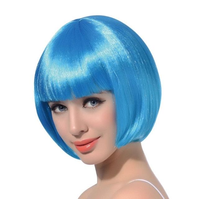 Short Straight Synthetic Blonde Pink Red Black Brown Blue 10" Bob Wigs with Bangs for Women Halloween Cosplay Party For Black Women Gifts for Girlfriends Stevvex