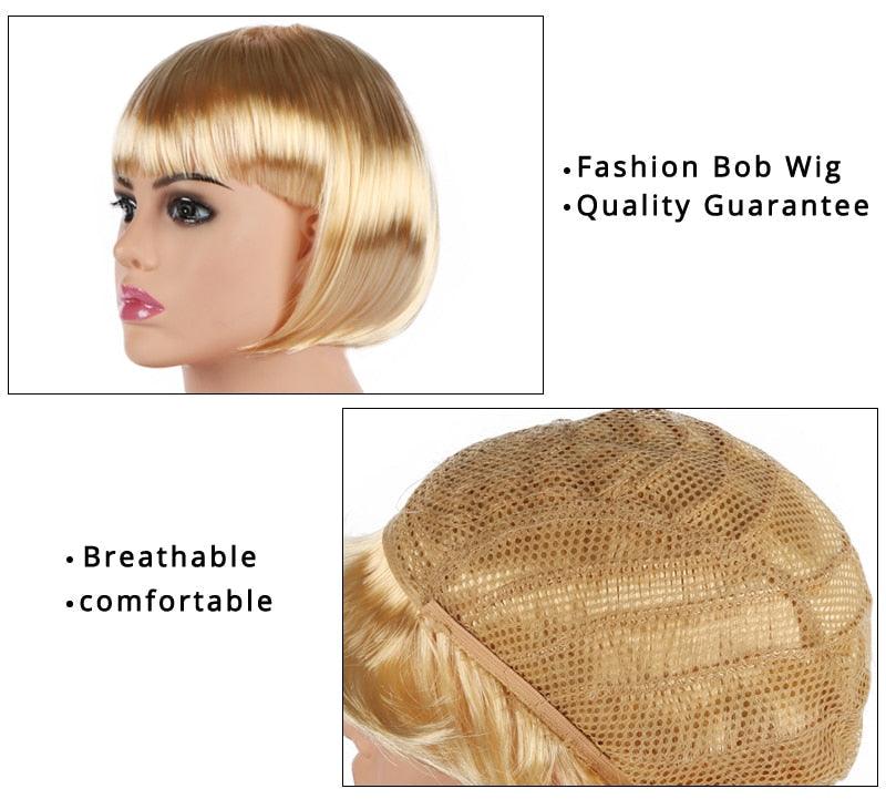 Short Straight Synthetic Blonde Pink Red Black Brown Blue 10" Bob Wigs with Bangs for Women Halloween Cosplay Party For Black Women Gifts for Girlfriends Stevvex