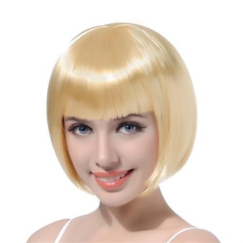 Short Straight Synthetic Blonde Pink Red Black Brown Blue 10" Bob Wigs with Bangs for Women Halloween Cosplay Party For Black Women Gifts for Girlfriends Stevvex