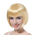 Short Straight Synthetic Blonde Pink Red Black Brown Blue 10" Bob Wigs with Bangs for Women Halloween Cosplay Party For Black Women Gifts for Girlfriends Stevvex