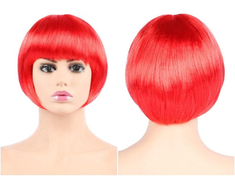 Short Straight Synthetic Blonde Pink Red Black Brown Blue 10" Bob Wigs with Bangs for Women Halloween Cosplay Party For Black Women Gifts for Girlfriends Stevvex