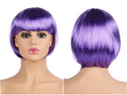 Short Straight Synthetic Blonde Pink Red Black Brown Blue 10" Bob Wigs with Bangs for Women Halloween Cosplay Party For Black Women Gifts for Girlfriends Stevvex