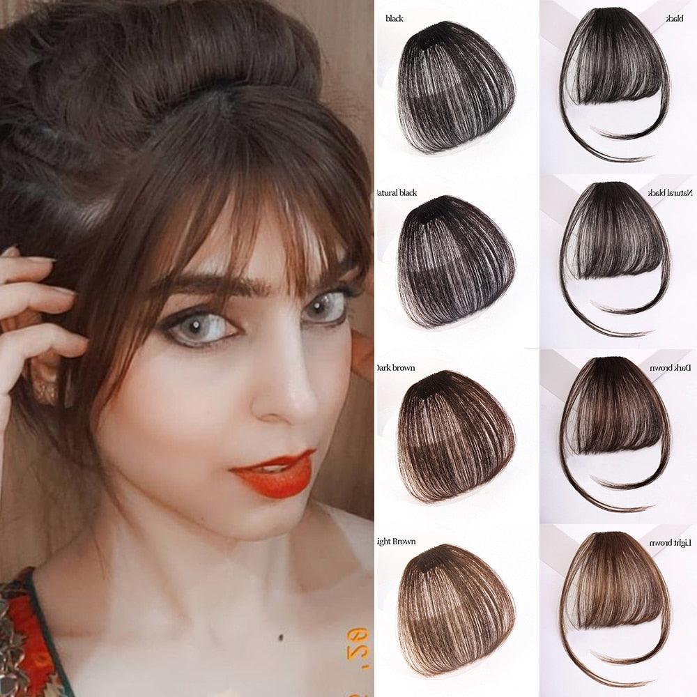 Short Synthetic Bangs Heat Resistant Hairpieces Hair Women Natural Short Fake Hair Air Bangs Hair Clips For Extensions Natural Flat Neat Bangs With Temples For Women One Piece Hairpiece Stevvex