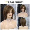 Short Synthetic Straight Bob Wig with Side Fringe Mixed Brown Color Natural Hairline Heat Resistant Party Wigs For Black Women Cosplay Wigs For Women Stevvex