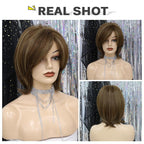 Short Synthetic Straight Bob Wig with Side Fringe Mixed Brown Color Natural Hairline Heat Resistant Party Wigs For Black Women Cosplay Wigs For Women Stevvex