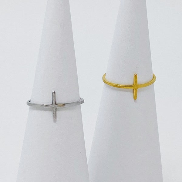Side Cross Ring Minimalist Gold Silver Stacking Band