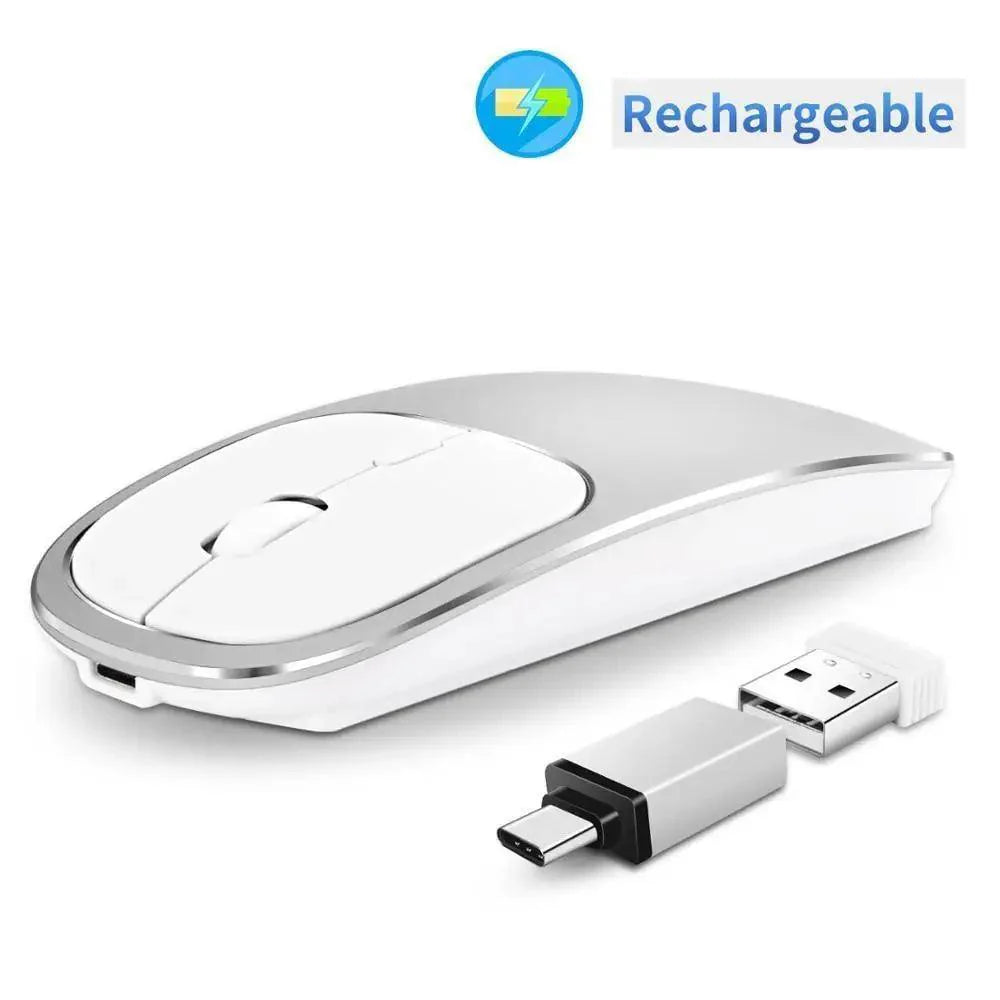 Silent White Slim 2.4G Wireless Rechargeable USB Portable Mouse Ultra Thin 1600DPI  Noiseless Ergonomic Mice For Laptop Stevvex