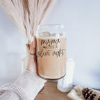 Silent Night 17oz Glass Tumbler With Bamboo Lid, 2 Stainless Straws and Cleaner BandsCo Straps