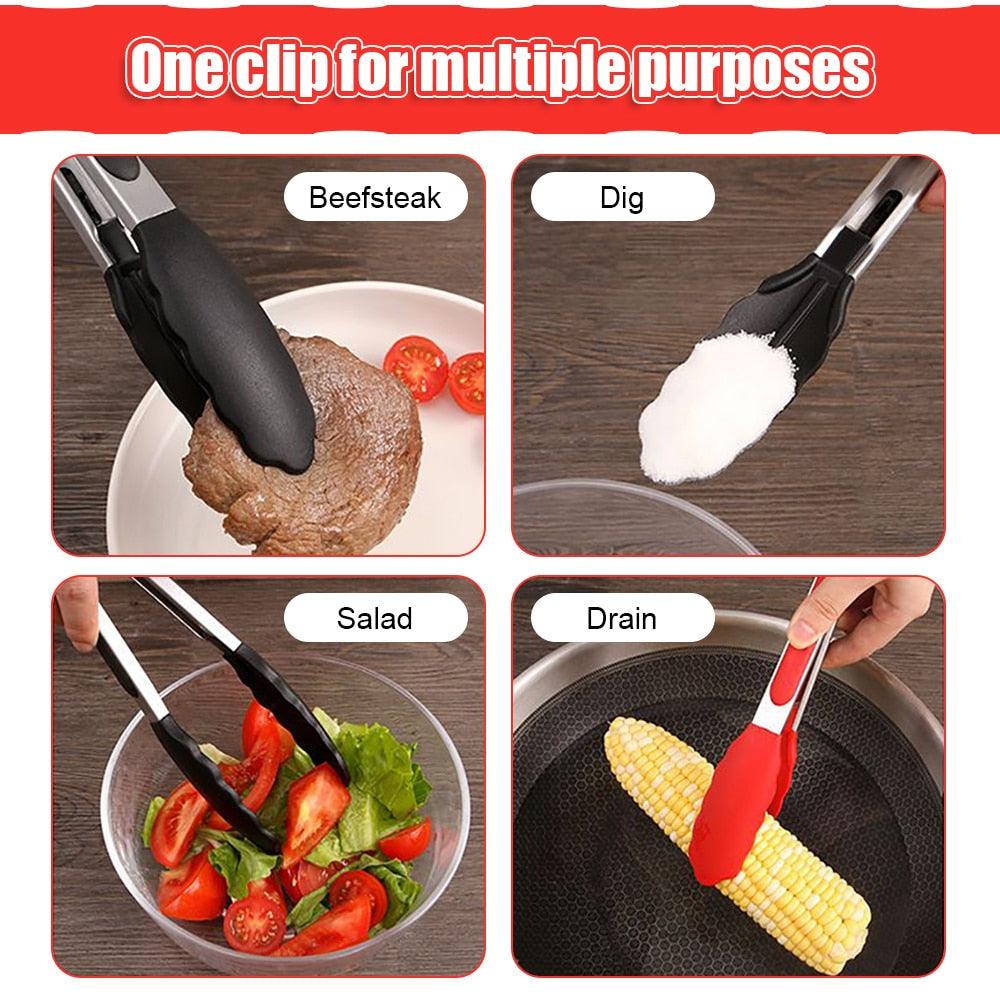 Silicone BBQ Grilling Tong Kitchen Cooking Salad BBQ  Serving Tong Non-Stick Barbecue Clip Clamp Stainless Steel Tools Gadgets Silicone BBQ Grilling Tong Kitchen Cooking Salad BBQ Serving Tong Non-Stick Barbecue Clip Clamp Stainless Steel Tools Stevvex