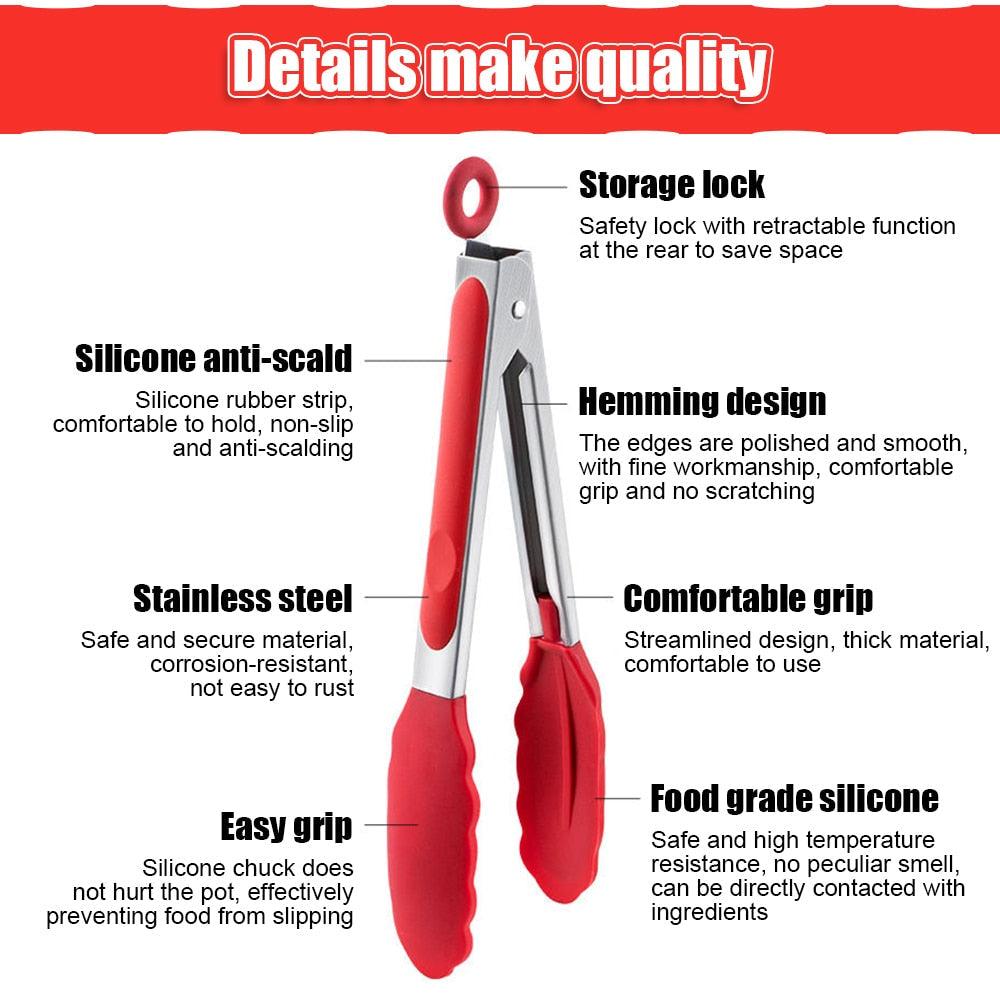 Silicone BBQ Grilling Tong Kitchen Cooking Salad BBQ  Serving Tong Non-Stick Barbecue Clip Clamp Stainless Steel Tools Gadgets Silicone BBQ Grilling Tong Kitchen Cooking Salad BBQ Serving Tong Non-Stick Barbecue Clip Clamp Stainless Steel Tools Stevvex