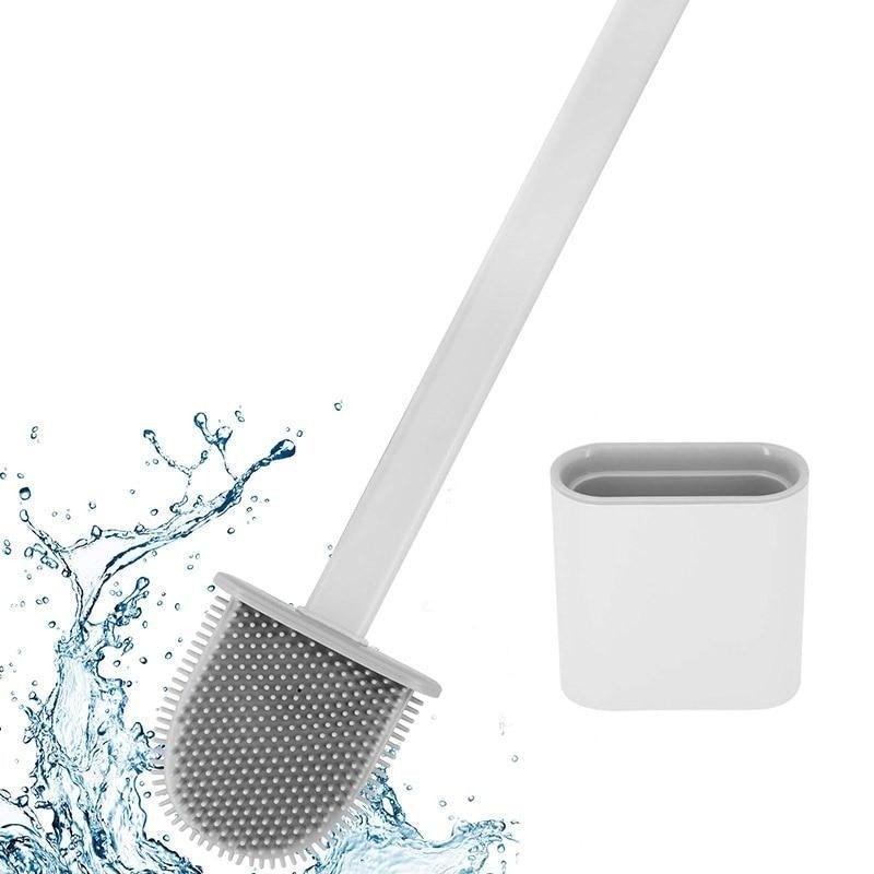 Silicone Bristles Toilet Brush And Holder For Bathroom Storage And Organization Compact Wall Hang Cleaning Kit Accessories Silicone Toilet Brush With Holder Bathroom Toilet Bowl Brush Set Non-Slip Handle Wall Mounted Floor Standing Stevvex