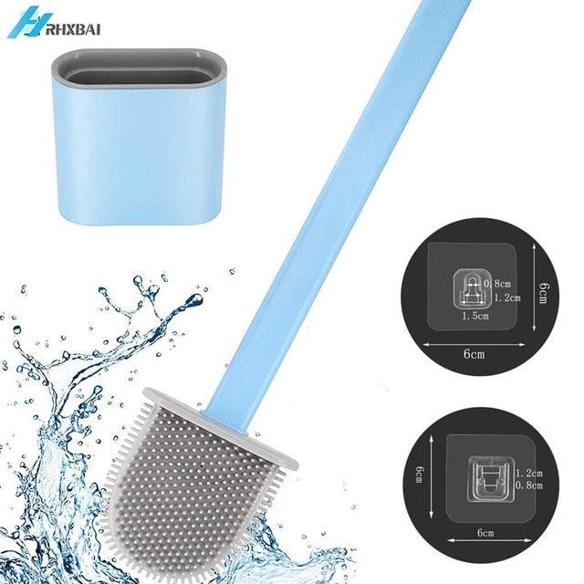 Silicone Bristles Toilet Brush And Holder For Bathroom Storage And Organization Compact Wall Hang Cleaning Kit Accessories Silicone Toilet Brush With Holder Bathroom Toilet Bowl Brush Set Non-Slip Handle Wall Mounted Floor Standing Stevvex