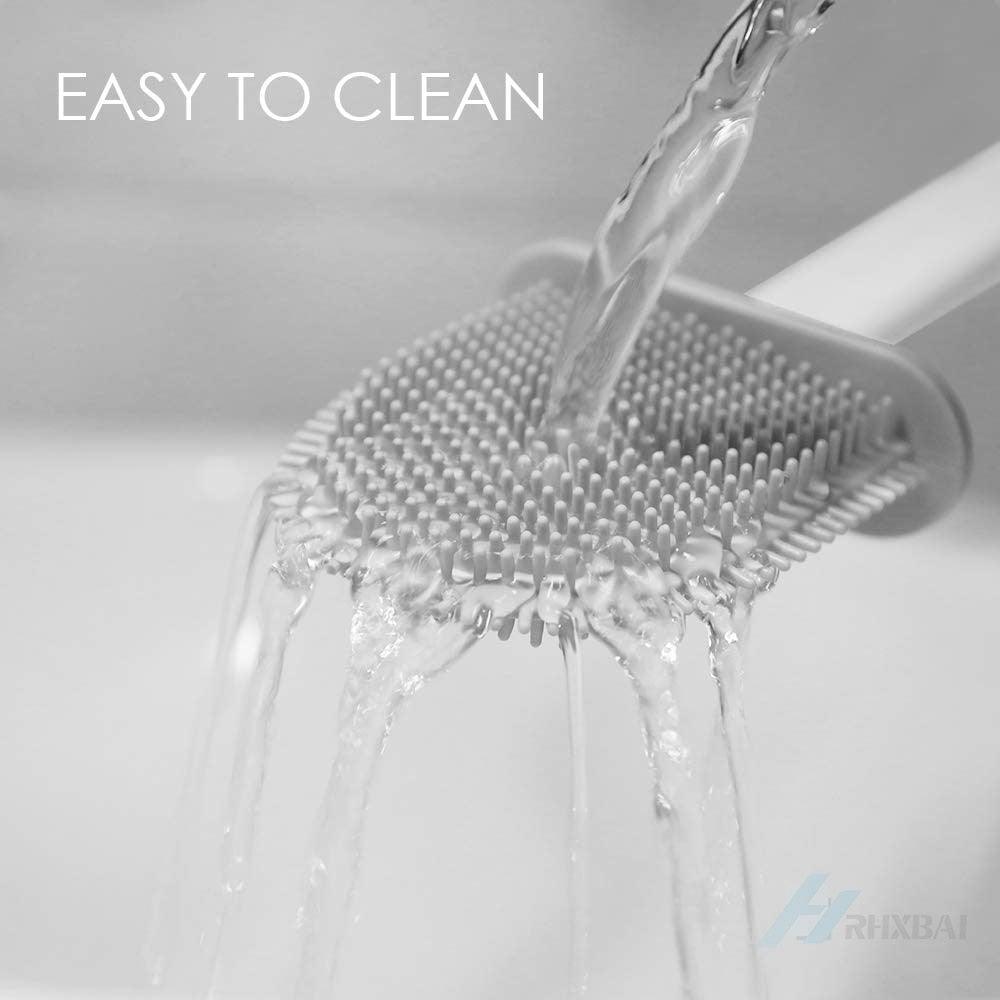 Silicone Bristles Toilet Brush And Holder For Bathroom Storage And Organization Compact Wall Hang Cleaning Kit Accessories Silicone Toilet Brush With Holder Bathroom Toilet Bowl Brush Set Non-Slip Handle Wall Mounted Floor Standing Stevvex