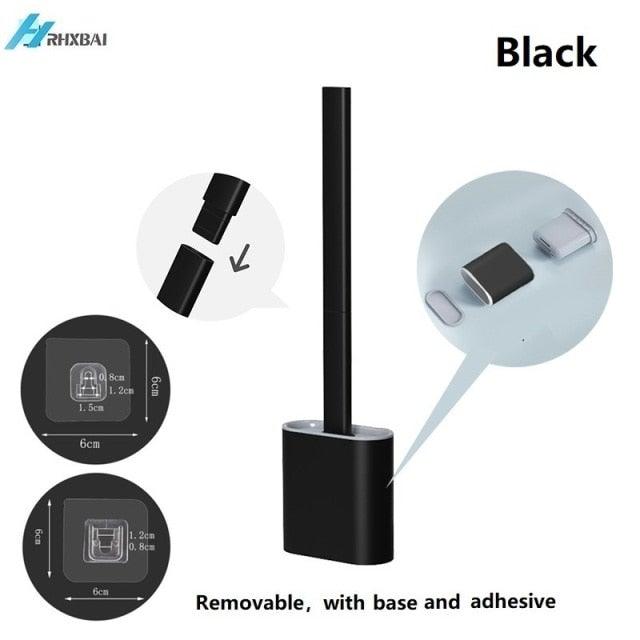 Silicone Bristles Toilet Brush And Holder For Bathroom Storage And Organization Compact Wall Hang Cleaning Kit Accessories Silicone Toilet Brush With Holder Bathroom Toilet Bowl Brush Set Non-Slip Handle Wall Mounted Floor Standing Stevvex