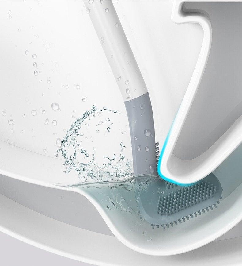 Silicone Bristles Toilet Brush And Holder For Bathroom Storage And Organization Compact Wall Hang Cleaning Kit Accessories Silicone Toilet Brush With Holder Bathroom Toilet Bowl Brush Set Non-Slip Handle Wall Mounted Floor Standing Stevvex